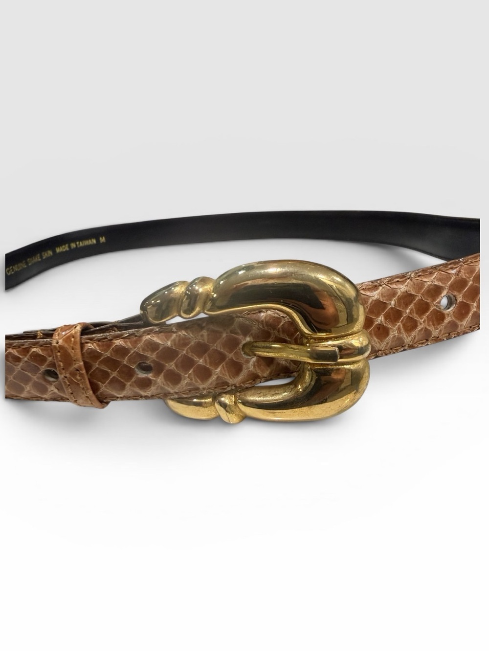 Mercanti Fiorentini Tan Snakeskin Belt with Gold Sculpted Buckle - Picture 2 of 4